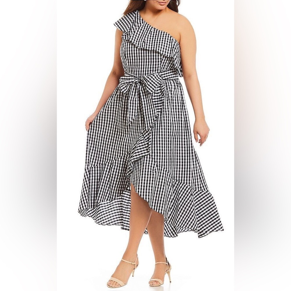 One-Shoulder Black and White Gingham Dress